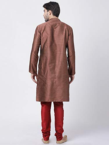 Image of VASTRAMAY Men's Maroon Cotton Silk Blend Kurta and Pyjama Set VASMK047MAnPMA 46