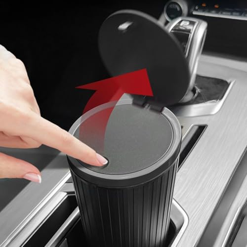 Image of Soko Plastic Carbin Mini Car Trash Can With Lid, Small Portable Garbage Bin, Car Accessories, Leakproof Vehicle Cup Holder Waste Storage For Car, Home, Kitchen, Office - Black, Press-Top