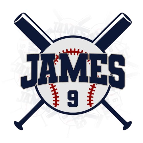 Custom Baseball Team Decal, Personalized Name and Number Design, Navy Blue and Red Baseball Bats Cross Logo, Sports Gift for Helmet Decoration