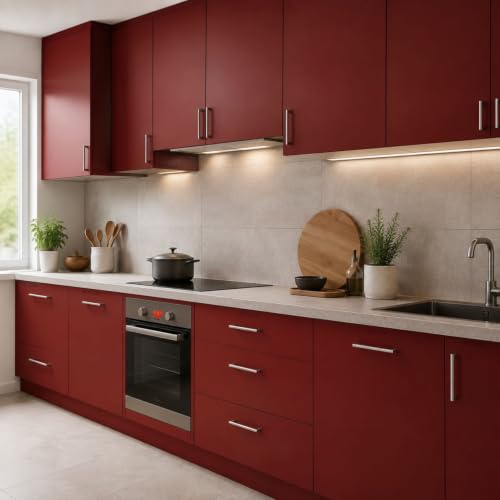 Image of WISDOM Garnet Red Self-Adhesive Wallpaper Matte Waterproof Peel and Stick Vinyl Sticker for Kitchen Cabinets, Wardrobes, Tables, Shelves & Home Decor (20X48 in)