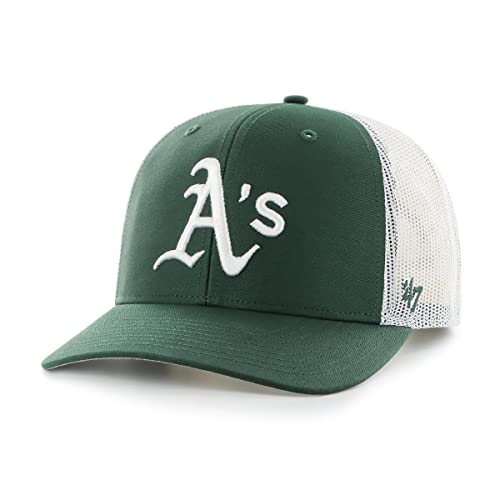47 MLB Team Color Primary Logo Mesh Trucker Snapback Adjustable Hat Cap Adult One Size Fits All - Oakland Athletics Green