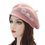 ZLYC Klasyczny francuski artysta wełna beret beret, Wzór kwiatowy różowy