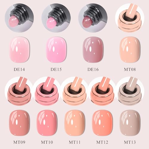 Set de esmaltes en gel 15 piezas tonos nude rosa miniatura 6