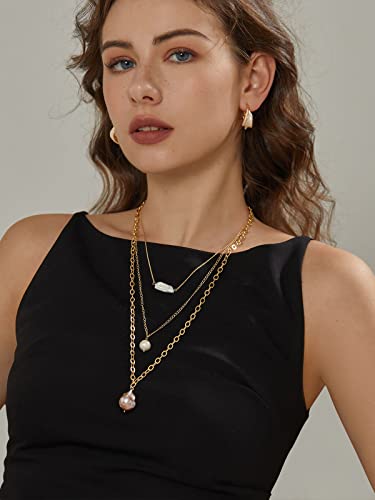 Baroque Freshwater Pearl Necklace Gold Three Layer Choker Shell Chain For Women #TOP1