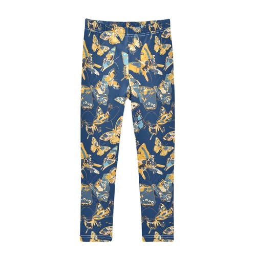 KLL Blue and Yellow Butterflies Toddler Girl Cotton Leggings Stretch Full Length Yoga Pants Running