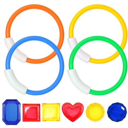CWPFVQA 4 Pièces D'Anneaux De Plongée Colorés, 6 Pièces De Pierres Précieuses De Plongée, Jouets D'Anneaux De Plongée, Anneaux D'Entraînement De...