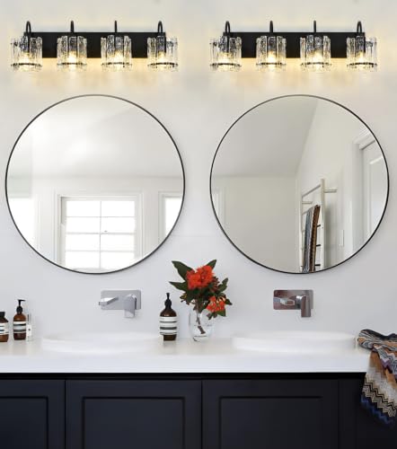Image of 4 Light Bathroom Light Fixtures, Modern Matte Black Vanity Lights
