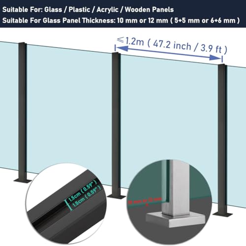 Black Glass Railing Post - 304 Stainless Steel, 33.4" for Balconies, Decks, Staircases, Patio Stairs & Pool Fences, Screw Base End Post, Durable & Stylish Design