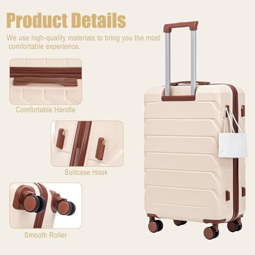 Image of 28 Inch ABS Hard Shell Large Luggage With Combination Lock and Side Hooks, Beige
