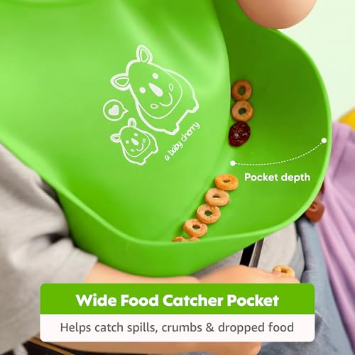 Image of A Baby Cherry - Baby Bibs | Bib for Baby | Comfortable Soft, Durable, Easy Wipe, Waterproof, Adjustable Neckline Buttons | Silicone Bib for Feeding Infants and Toddlers (6M to 5Y) Set of 1