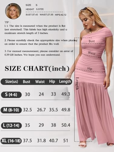 Image of LAGSHIAN Women's Elegant Formal Long Dress One Shoulder Sleeveless Ruched Bodycon Evening Dress