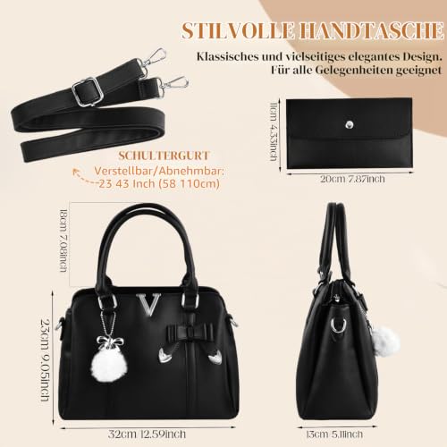 Handtasche Damen,Tasche damen,Henkeltasche PU Leder,Handtasche schwarz,mit Geldbörse,Leder Tote Bag,Ledertasche damen,Business Tasche,Arbeitstasche,Für Business Arbeit Schule – Bild 3