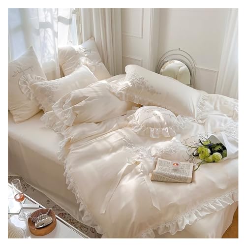Ropa de cama de eucalipto con bordado floral y encaje de lujo 3