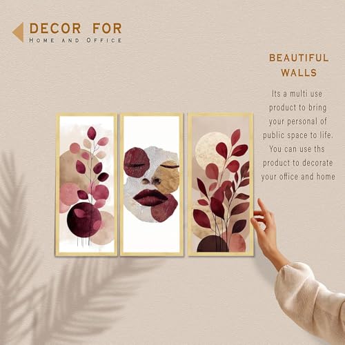 Image of PAINTINGMANTRA Abstract Botanical & Face Framed Wall Art Set of 3 | Modern Boho Wall Decor | Engineered Wood Frame Prints for Living Room, Bedroom & Office, 8.9x18.9 Inch
