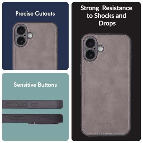 Image of SPRIG Compatible with iPhone 16 Premium PrimeMatte (Matte Leather TPU) Back Cover Drop Tested Shock Proof Mobile Case for Men, Women, Boys and Girls with Camera Protection (Light Grey)