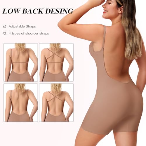 Image of Slimers Backless Shapewear Strapless Bodysuit - Low Back Women Body Shaper : Slimming Built In Bra With Plunge