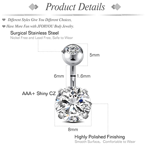 JFORYOU 1/4 Inch Short Belly Button Rings 14G 6mm Stainless Steel Short Belly Navel Button Rings for Women Men2