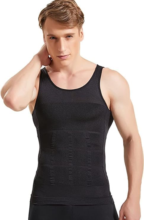 BstarTummy Tucker Vest Slimming Body Shaper Men Thermal Compression Belly Buster Tummy Control Undershirts for Men Vest to Look Slim in Parties/Family Functions (Large) Black