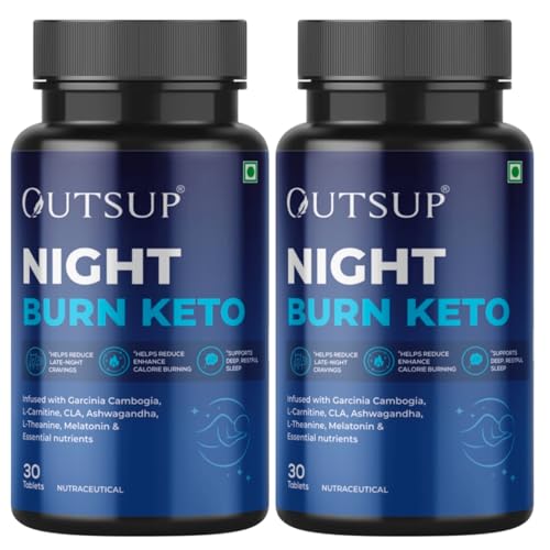 Image of Outsup Night Burn Keto | Fat Burner During Sleep | Reduce Stress & Improve Sleep |with Garcinia Cambogia, L-Carnitine & Melatonin | Weight Loss for Women and Men | 30 Tablets (Pack of 2)