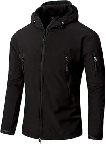 NXDRS Chaqueta táctica militar para hombre, chaqueta Softshell, abrigo de caza, chaquetas de esquí con capucha, abrigo de invierno de lana (Black,L)