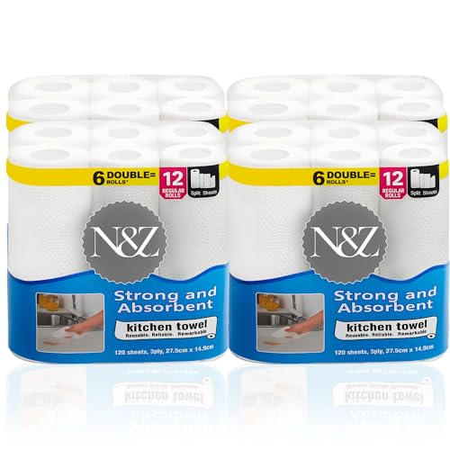 N&Z Kitchen Paper Towels 6-Roll Pack, 3-Ply, 120 Sheets