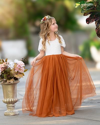 Flower Girl Dress Cap Sleevees Toddler Girls Dress Lace/Tulle First Communion Dress for Wedding Birthday Party4
