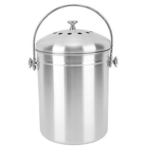 TANIQIACA Countertop Compost Bin Kitchen Compost Bin Round Stainless Steel Remove Odors Composting Bin with Carbon Filters for Kitchen Countertop