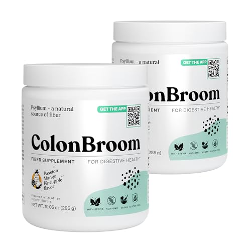 ColonBroom Psyllium Husk Powder with Stevia (Tropical Fruits) - Colon Cleanse for Bloating Relief & Gut Health - Colon Broom Fiber Powder Drink - Vegan Fiber Powder Stevia Supplement, 100 Servings