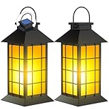 anyperfect 2 Pack 13" Black Solar Lantern with Flickering Flame Candle | Outdoor Waterproof Hanging Solar Lanterns, Metal & Glass Lights for Garden Decoration, Rustic Gifts for Mom