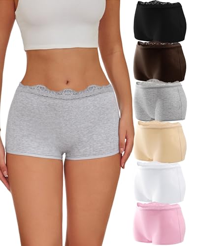 READY TO LOVE Boxershorts Unterhosen Damen Baumwolle Unterwäsche Frauen Dehnbar Hipster Pantys Atmungsaktive Boyshorts Panties Bequem Mehrpack 6