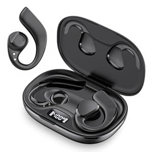Open Ear Headphones, Open Ear True Wireless Earbuds Bluetooth 5.3, Wireless Sports Earbuds with Earhooks, 60H Playtime, Charging Case & LED Display, Waterproof Earbuds for Running Workout