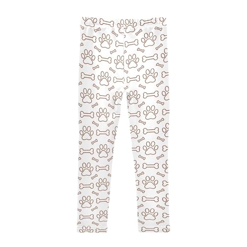 Dog Paw Prints Bones Pattern Girls Leggings Soft Comfortable Athletic Leggings Dancing Pants for 4-10 Years2