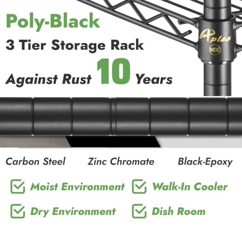 APLSS 14" D x 48" W x 34" H Black Heavy Duty Wire Shelving with 3 Tier Shelves, NSF Certified, Height Adjustable, Wet&Dry Environments, for Kitchen Garage Walk-in Cooler, 800lbs Per Shelf by APLSS - Used condition - Image 5