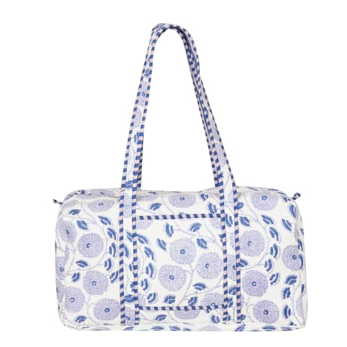LKGSM Handmade Cotton Quilted Weekender Bag, Floral Indian Print Duffle, Bohemian Overnight Travel Tote for Women, Large Carry-on Luggage, Floral Gym Bag (S)