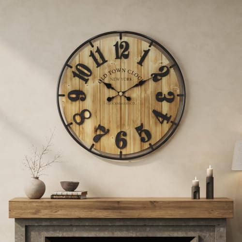 TOKCLOCKS Large Farmhouse Wall Clock, 24 Inch Clocks for Living Room Decor