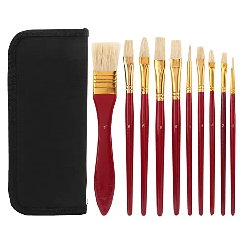 Juego de 10 pinceles de acuarela, pinceles de madera y nailon, duradero, amplia aplicación, textura brillante, pinceles para acrílico, óleo, acuarela y gouache, pincel de pintura de aceite, pincel