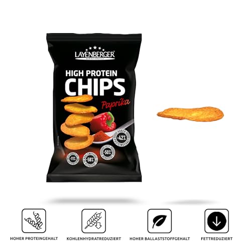 Layenberger High Protein Chips - viel Eiweiß, wenig Zucker, nicht frittiert, Single Pack (1x 75 g) - Paprika