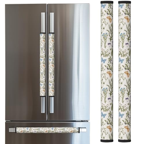 LORTURE Spring Refrigerator Handle Covers Flower Fridge Handle Covers Set of 2 Floral Refrigerator Door Handle Covers for Kitchen Decor Door Handle Covers for Freezer Oven and Dishwasher