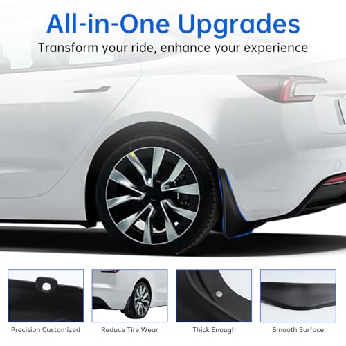 Image of Zekrom Upgraded Mud Flaps for Tesla Model 3 2016-2023 Accessories, No Drilling Required, All-Weather Mud Splash Guard Body Kits (Set of 4 Black)
