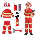 Disfraz de Bombero para Niños, Traje de Bombero Infantil con Accesorios, Juego de Rol de Disfraz Bombero Cosplay de Jefe de Bomberos, Disfraz Saja Boys Niño para Carnaval Halloween Fiesta Cosplay (S)