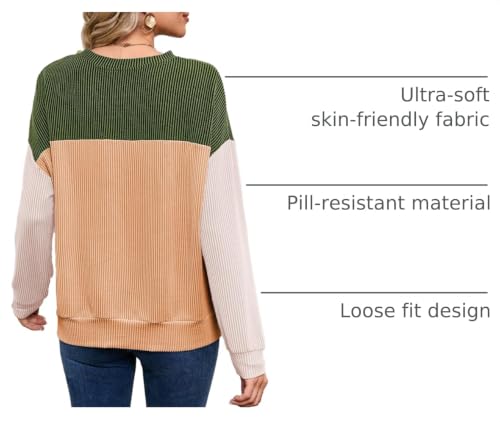 Image of Dokotoo Womens Tops Fashion 2026 Color Block Long Sleeve Shirts for Women Crewneck Knitted Casual Loose Blouses