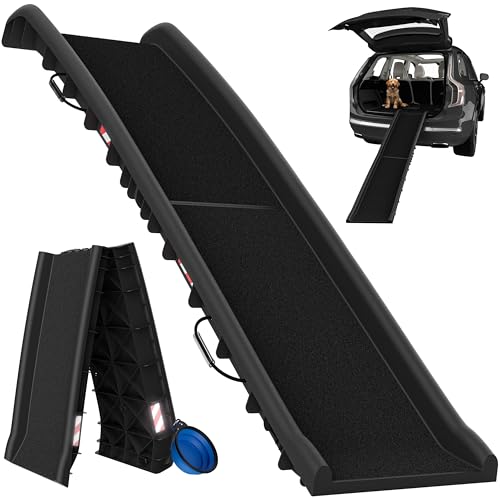 CADOCA® Rampe Pliable pour Chiens avec Réflecteurs Escalier pour Chien Capacité de Charge 90kg Robuste Rampe de Coffre Voiture