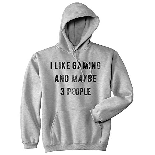 Crazy Dog T-Shirts I Like Gaming And Maybe 3 People Hoodie Funny Nerdy Video Game Sweatshirt Funny Sweater Introvert Hoodie Cool Gamer Pullover Novelty Sweatshirt Grey XXL