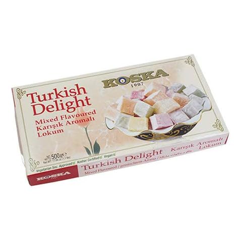Koska Mixed Flavour Turkish Delight (500g) - Hand-Made, Dusted Rose, Lemon and Mint Flavoured Turkish Delight Cover