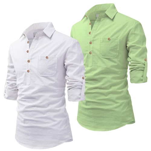 Image of Vida Loca Men Cotton Full Sleeve Casual Spread Collor Slim Fit Short Kurta for Men and Boys (Pack of 2)