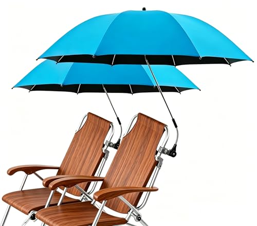 LIROPAU 2 Stück Stuhl Sonnenschirm für Liegestuhl mit UV Schutz 50+ 120 cm Kuppelmaß mit Überhang Schirm für Stuhl mit Universal Klemmhalterung 360 Verstellbarer Klein Strandschirm (Light blue)