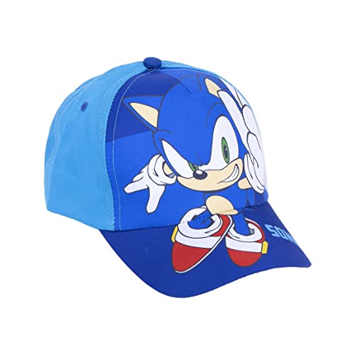 Gorra con Visera Curva de Sonic - Color Azul - Apta de 4 a 8 Años - Con Bordados de la Colección - Gorra para Niños con Velcro Trasero Ajustable - Producto Original Diseñado en España