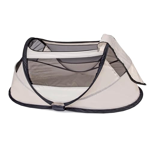Deryan Baby Reisebett ab Geburt bis 2,5 Jahre - Pop Up Babybett Babyzelt in 2 Sekunden aufgestellt - inkl. Moskitonetz & Reisetasche - 76x46x117cm (Creme)