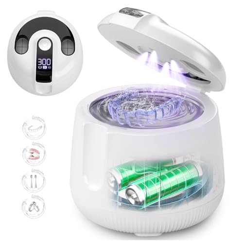 Ultrasonic Retainer Cleaner Machine, 48kHz Rechargeable Cordless Denture Cleaner with 4000mAh Battery, 200ML Dental Cleaning Pod for Dentures, Mouth Guards, Aligner, Night Guard, Jewelry White