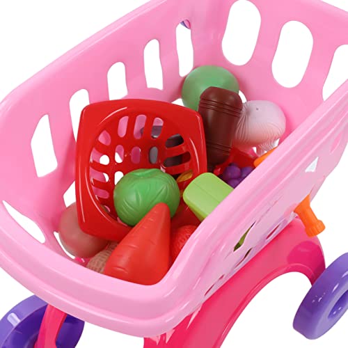 Carrinho de compras para crianças, carrinho de supermercado infantil com comida e acessórios de cozi